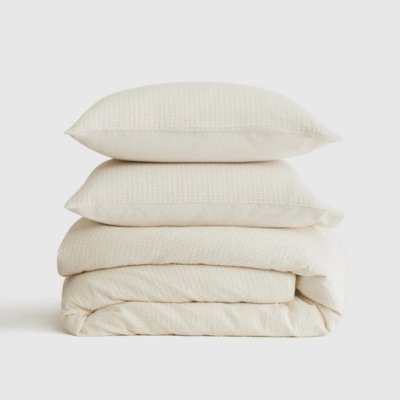 Quince 100% Organic Cotton Undyed Waffle Duvet & 2 Shams! King Cal King (820)